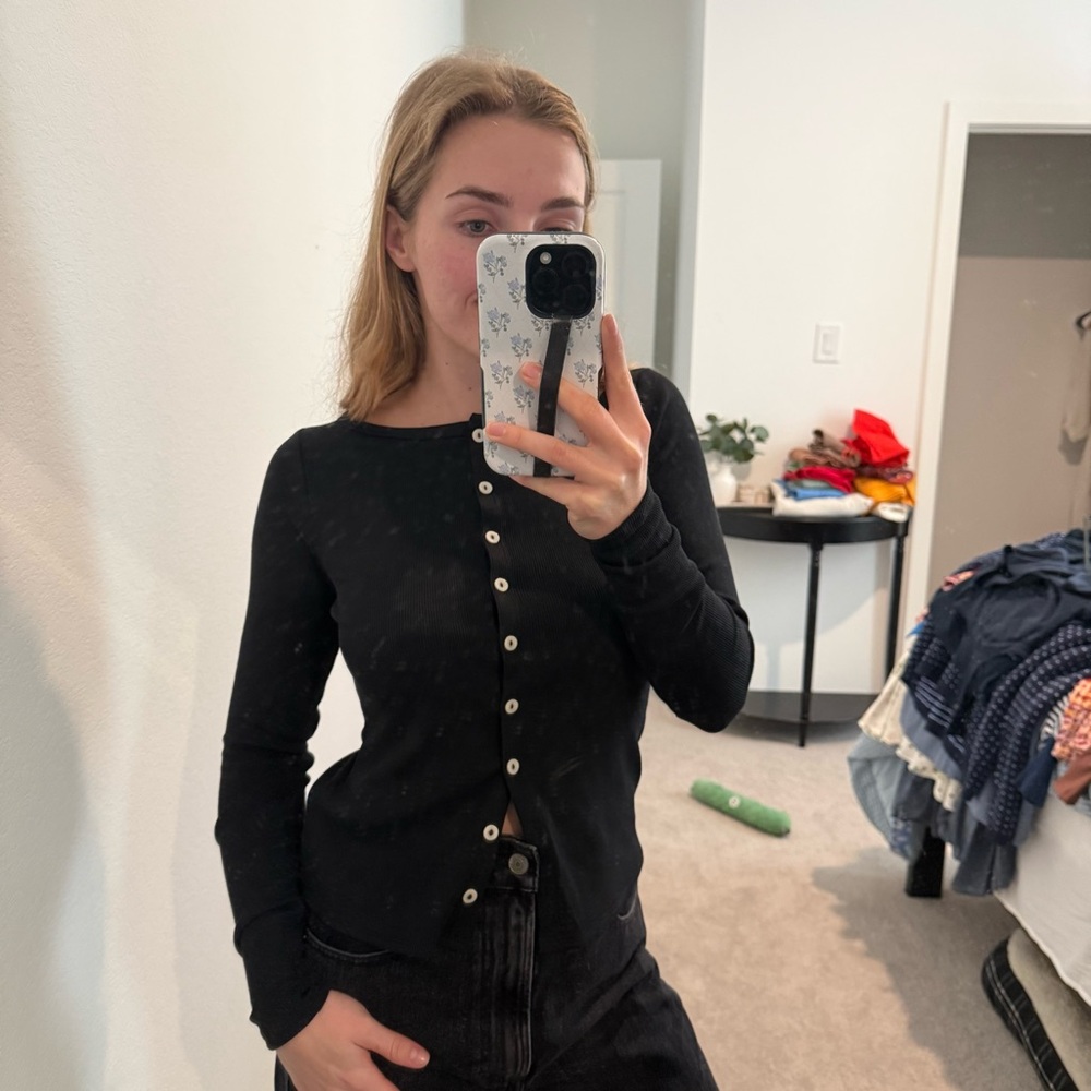 Abercrombie & Fitch Black Ribbed button down Top XS nwt